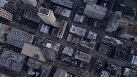 4.8K aerial stock footage of a bird's eye view of buildings in downtown, following N State Street, Downtown Chicago, Illinois Aerial Stock Footage | AX0001_136