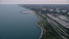 4.8K aerial stock footage video bird's eye of Burnham Harbor and McCormick Place, tilt to reveal 31st Street Harbor; Near South Side Chicago, Illinois Aerial Stock Footage | AX0001_154
