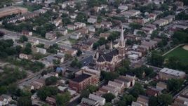4.8K aerial stock footage approaching St. Michael Catholic Church, Chicago, Illinois Aerial Stock Footage | AX0001_160