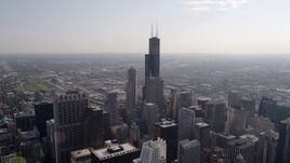 4.8K aerial stock footage of flying over Downtown Chicago toward Willis Tower, Illinois Aerial Stock Footage | AX0002_028