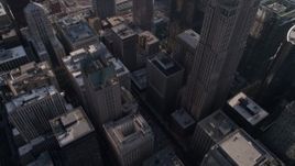4.8K aerial stock footage tilt from a bird's eye view of skyscrapers to reveal 311 South Wacker Drive and Willis Tower, Downtown Chicago, Illinois Aerial Stock Footage | AX0002_030