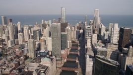 4.8K aerial stock footage of following the Chicago River through Downtown Chicago, Illinois Aerial Stock Footage | AX0002_039