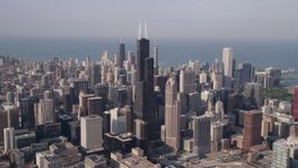 4.8K aerial stock footage of Downtown Chicago cityscape and Willis Tower, Illinois Aerial Stock Footage | AX0002_064
