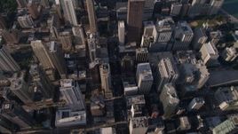 4.8K aerial stock footage tilt from bird's eye of N Michigan Avenue, revealing John Hancock Center, Downtown Chicago, Illinois Aerial Stock Footage | AX0002_072