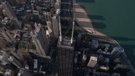 4.8K aerial stock footage of tilting to a bird's eye view of John Hancock Center in Downtown Chicago, Illinois Aerial Stock Footage | AX0002_075