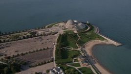 4.8K aerial stock footage of an orbit of the Adler Planetarium and Astronomy Museum,  Chicago, Illinois Aerial Stock Footage | AX0002_085