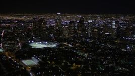 5K aerial stock footage of flying toward Downtown Los Angeles at nighttime in California Aerial Stock Footage | AX0004_020E
