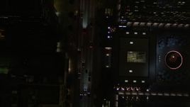 5K aerial stock footage bird's eye of South Figueroa Street traffic at night in Downtown Los Angeles, California Aerial Stock Footage | AX0004_048E