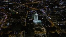 5K aerial stock footage orbit Los Angeles City Hall at night, California Aerial Stock Footage | AX0004_050