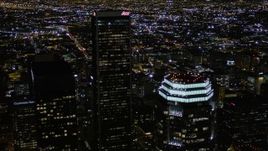 5K aerial stock footage orbit skyscrapers at night in Downtown Los Angeles, California Aerial Stock Footage | AX0004_058E