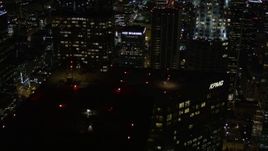 5K aerial stock footage pan and approach US Bank Tower at night in Downtown Los Angeles, California Aerial Stock Footage | AX0004_062E