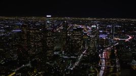 5K aerial stock footage orbit Downtown Los Angeles high-rises at night, California Aerial Stock Footage | AX0004_067