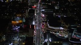 5K aerial stock footage follow Hollywood Boulevard and reveal Hollywood and Highland Center, California Aerial Stock Footage | AX0004_076E