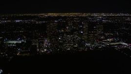 5K aerial stock footage orbit Century City skyscrapers at night in California Aerial Stock Footage | AX0004_086