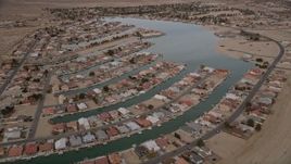 5K aerial stock footage orbit lakeside homes in a small desert town in Helendale, California Aerial Stock Footage | AX0006_166E