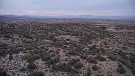 5K aerial stock footage fly over plants on hills in the Mojave Desert at twilight, California Aerial Stock Footage | AX0008_001