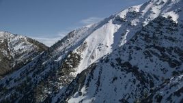 5K aerial stock footage approach steep snowy mountain peak in the San Gabriel Mountains, California Aerial Stock Footage | AX0009_059