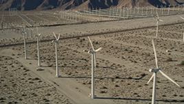 5K aerial stock footage of desert wind farm, San Gorgonio Pass Wind Farm, California Aerial Stock Footage | AX0013_010