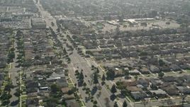 5K aerial stock footage of Bellflower Boulevard through residential neighborhoods, Long Beach, California Aerial Stock Footage | AX0016_108