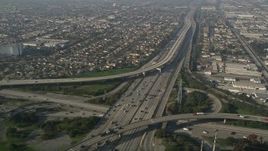 5K aerial stock footage of following Interstate 110 along residential area, Gardena, California Aerial Stock Footage | AX0017_027