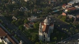 5K aerial stock footage of orbiting St. Vincent Catholic Church, Los Angeles, California Aerial Stock Footage | AX0017_055E
