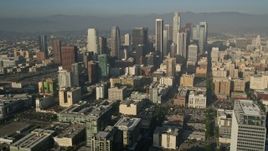 5K aerial stock footage of approaching Downtown Los Angeles skyscrapers, California Aerial Stock Footage | AX0017_062