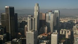 5K aerial stock footage orbiting skyscrapers around US Bank Tower, Downtown Los Angeles, California Aerial Stock Footage | AX0017_063E