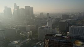 5K aerial stock footage of orbiting City Hall, reveal skyline of Downtown Los Angeles, California Aerial Stock Footage | AX0017_065E