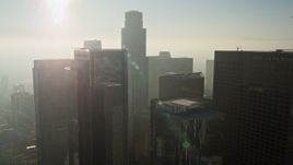 5K aerial stock footage of flying over skyscrapers and US Bank Tower, Downtown Los Angeles Aerial Stock Footage | AX0017_068E