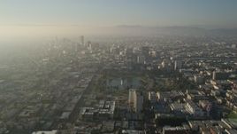 5K aerial stock footage fly over MacArthur Park toward Koreatown, Central Los Angeles, California Aerial Stock Footage | AX0017_074E