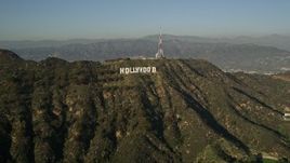 5K aerial stock footage approach and orbit the Hollywood Sign, Hollywood, California Aerial Stock Footage | AX0017_088E