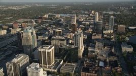 5K aerial stock footage of office buildings in Downtown Orlando at sunrise in Florida Aerial Stock Footage | AX0018_019