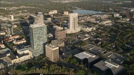5K aerial stock footage of office buildings in Downtown Orlando at sunrise, Florida Aerial Stock Footage | AX0018_021