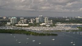 5K aerial stock footage of sailboats at Dinner Key Marina in Coconut Grove, Florida Aerial Stock Footage | AX0020_002E