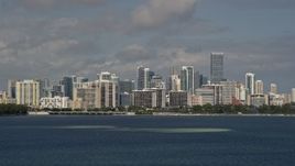 5K aerial stock footage tilt from the bay to reveal the Downtown Miami skyline in Florida Aerial Stock Footage | AX0020_010