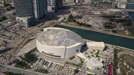 5K aerial stock footage approach American Airlines Arena in Downtown Miami, Florida Aerial Stock Footage | AX0020_029