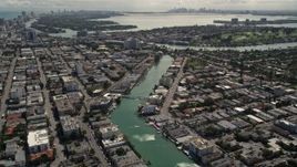 5K aerial stock footage of waterfront property on a canal through Miami Beach, Florida Aerial Stock Footage | AX0020_097