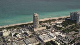 5K aerial stock footage of beachfront condominium complex in Miami Beach, Florida Aerial Stock Footage | AX0021_021