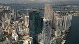 5K aerial stock footage approach modern high-rises and hotel in Downtown Miami, Florida Aerial Stock Footage | AX0021_089E