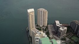 5K aerial stock footage of waterfront skyscrapers on Brickell Key in Downtown Miami, Florida Aerial Stock Footage | AX0021_103