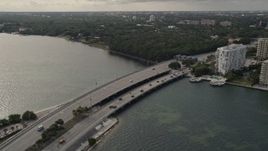 5K aerial stock footage of flying by the Rickenbacker Causeway to the mainland in Miami, Florida Aerial Stock Footage | AX0021_127