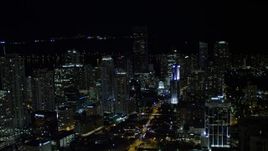 5K aerial stock footage of Downtown Miami skyscrapers at nighttime in Florida Aerial Stock Footage | AX0023_017