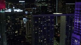 5K aerial stock footage flyby Brickell on the River and 500 Brickell at night in Downtown Miami, Florida Aerial Stock Footage | AX0023_147E