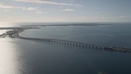 5K aerial stock footage of flying by the Rickenbacker Causeway on Biscayne Bay, Florida Aerial Stock Footage | AX0024_047