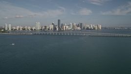 5K aerial stock footage of the Rickenbacker Causeway, Downtown Miami, and Biscayne Bay, Florida Aerial Stock Footage | AX0024_051