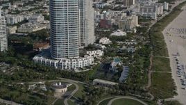 5K aerial stock footage of flying by South Pointe Park, South Beach, Miami Beach, Florida Aerial Stock Footage | AX0024_076
