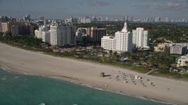5K aerial stock footage of flying by hotels and condo complexes, Miami Beach, Florida Aerial Stock Footage | AX0024_090E