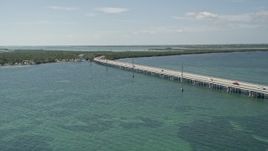 5K aerial stock footage of Overseas Highway bridge near the Big Pine Key Fishing Lodge, Big Pine Key, Florida Aerial Stock Footage | AX0026_044