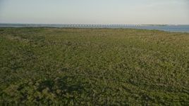 5K aerial stock footage of flying over mangroves, approaching Overseas Highway bridge, Long Key, Florida, sunset Aerial Stock Footage | AX0028_016