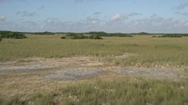 5K aerial stock footage of flying low over marshland, reveal country road, Florida Everglades, Florida Aerial Stock Footage | AX0030_041E